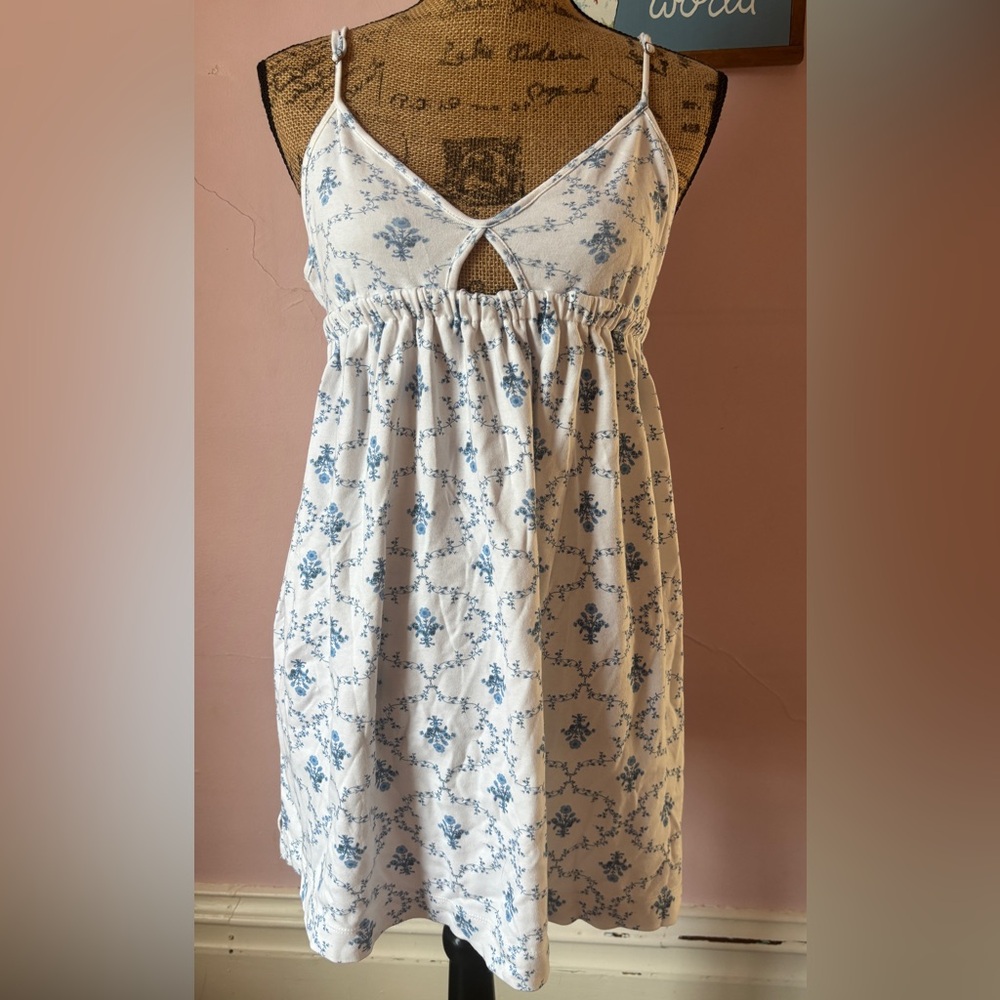 Hill House Blue and White Mini Dress with Floral Print